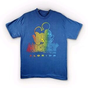 Vtg Mickey Mouse Disney Land World Velva Sheen 80s Flock Print T Shirt Florida